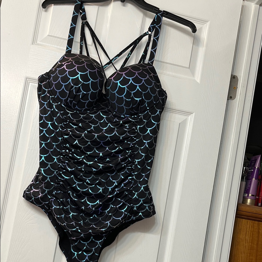 Torrid Black Iridescent Mermaid Scale One-Piece Swimsuit